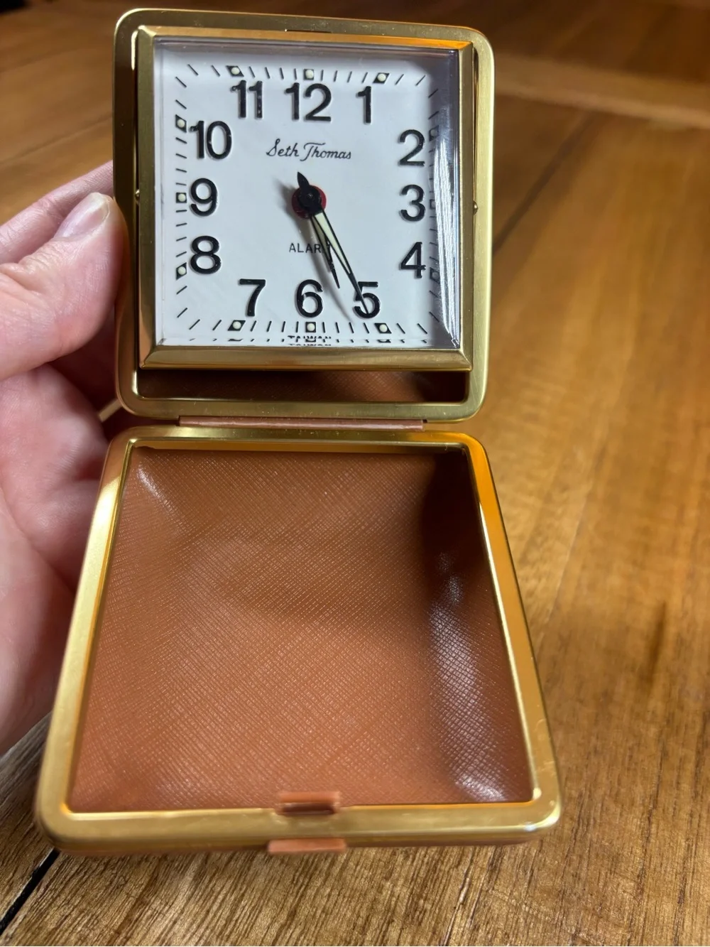 Gold Travel Alarm Clock - Gold and White, vintage, folding, Seth Thomas works!